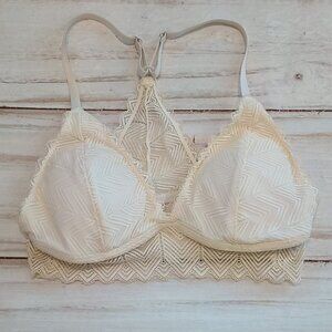 Womens Beautiful Off White Lace Racerback Bra Frayed Edge Adjustable Bralette 🍃